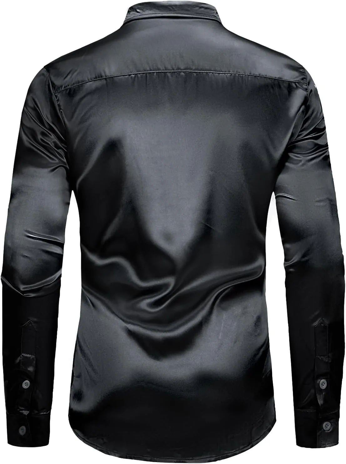 AOTORR Men's Luxury Shiny Silk Like Satin Button Up Dress Shirts Slim Fit Long Sleeve Nightclub Party Disco Prom Shirts