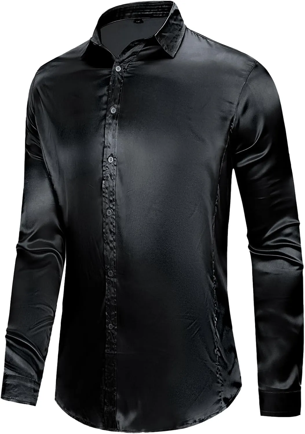 AOTORR Men's Luxury Shiny Silk Like Satin Button Up Dress Shirts Slim Fit Long Sleeve Nightclub Party Disco Prom Shirts