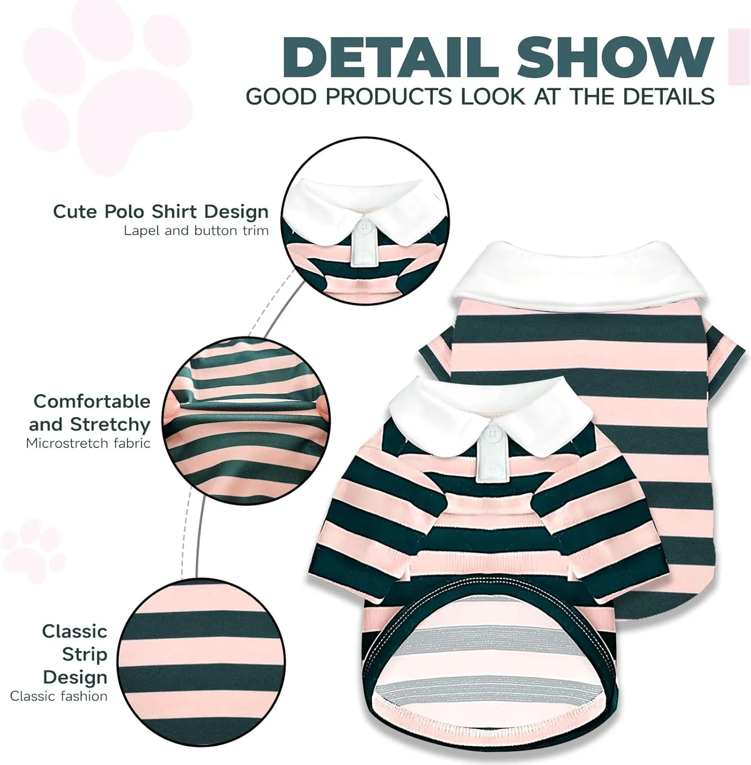 BAEJMJK Cute Dog Shirt Boy Girl Dog Clothes Striped Collared Polo T-Shirt for Small Medium Dogs Cats Soft Breathable Pet Puppy Outfits(Pink,Medium)