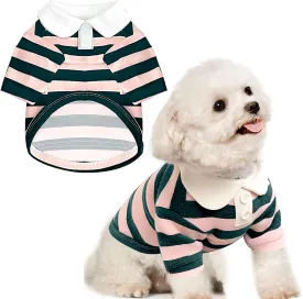 BAEJMJK Cute Dog Shirt Boy Girl Dog Clothes Striped Collared Polo T-Shirt for Small Medium Dogs Cats Soft Breathable Pet Puppy Outfits(Pink,Medium)