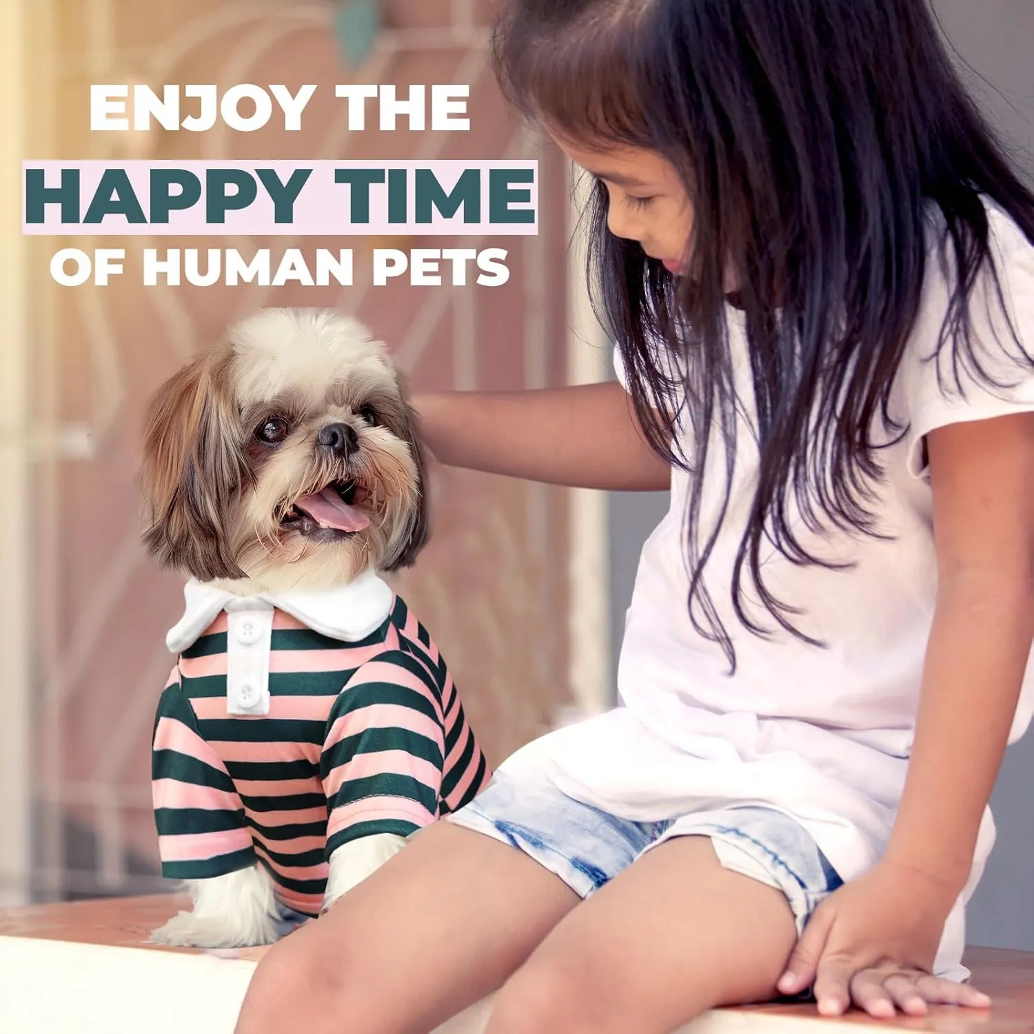 BAEJMJK Cute Dog Shirt Boy Girl Dog Clothes Striped Collared Polo T-Shirt for Small Medium Dogs Cats Soft Breathable Pet Puppy Outfits(Pink,Medium)