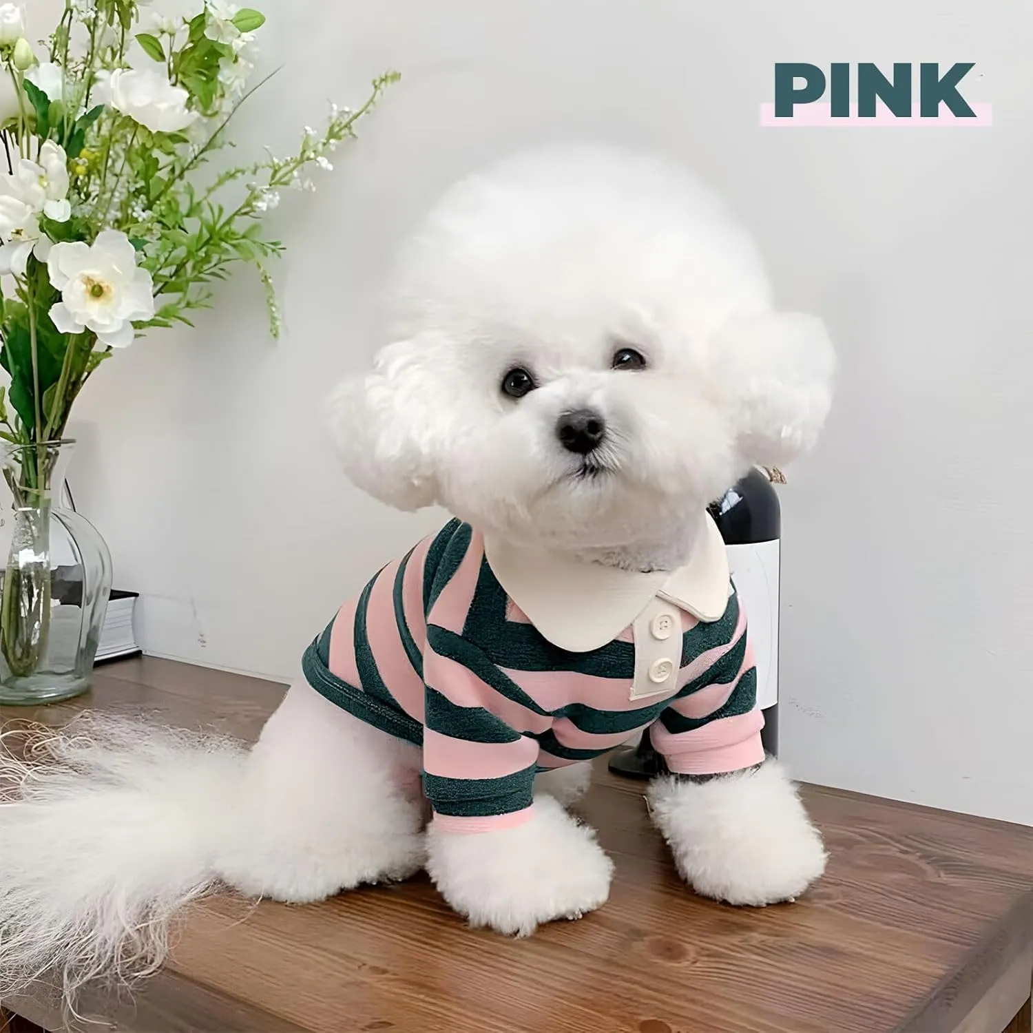 BAEJMJK Cute Dog Shirt Boy Girl Dog Clothes Striped Collared Polo T-Shirt for Small Medium Dogs Cats Soft Breathable Pet Puppy Outfits(Pink,Medium)