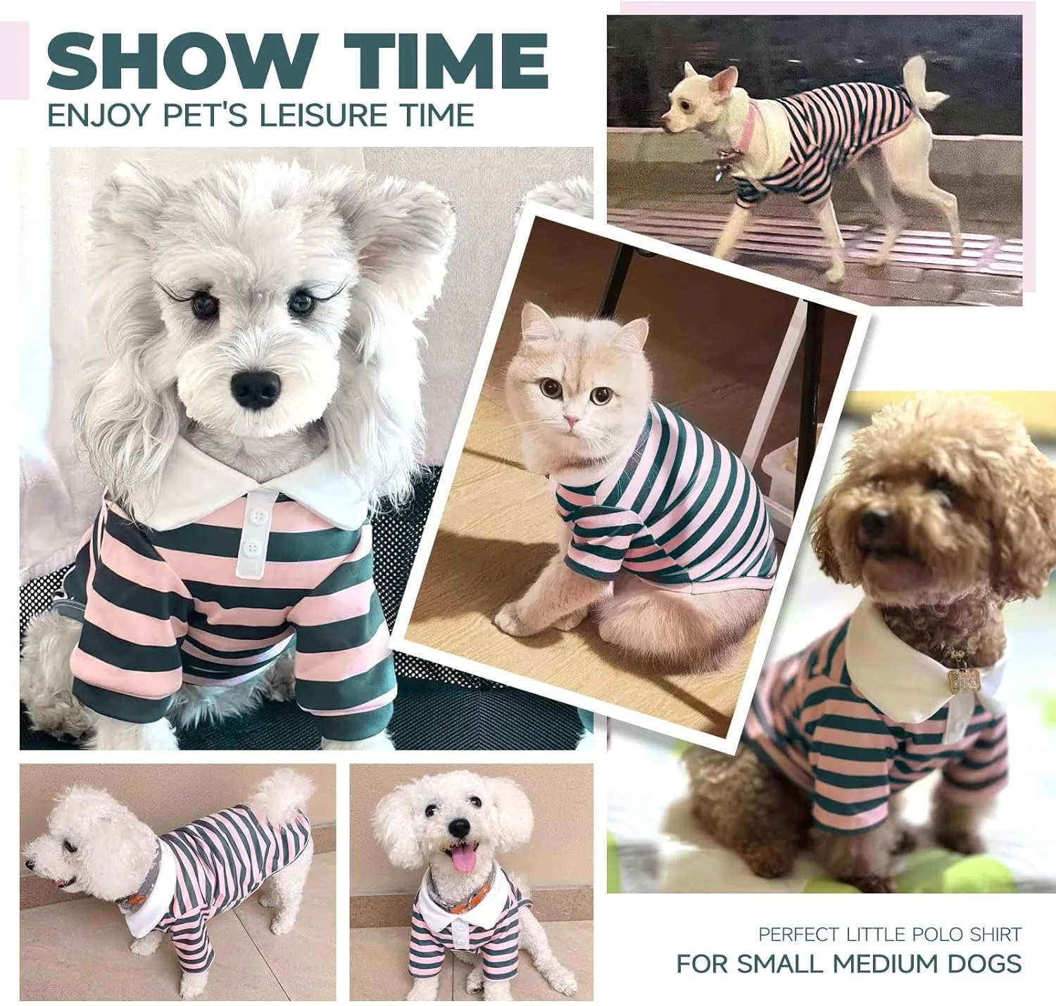BAEJMJK Cute Dog Shirt Boy Girl Dog Clothes Striped Collared Polo T-Shirt for Small Medium Dogs Cats Soft Breathable Pet Puppy Outfits(Pink,Medium)