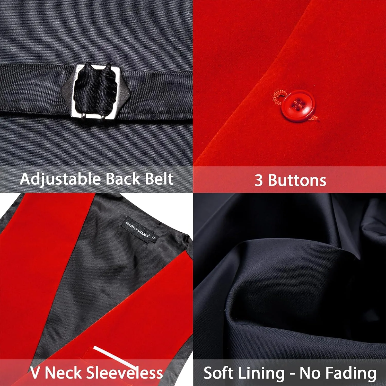 Barry.Wang Men's Velvet Vests Formal Waistcoat Bowtie Set Hanky Cufflink Armband Wedding Party Tuxedo Vest 6PCS