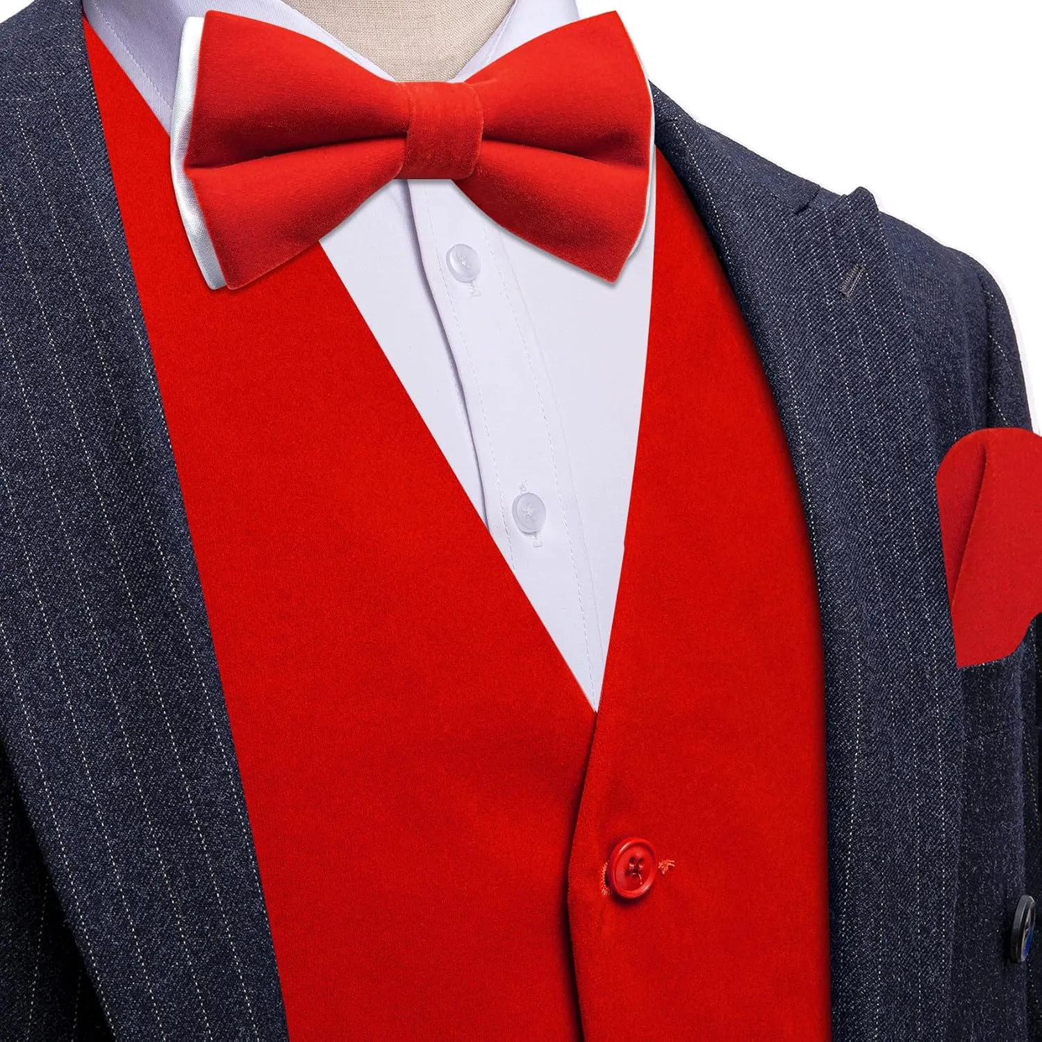 Barry.Wang Men's Velvet Vests Formal Waistcoat Bowtie Set Hanky Cufflink Armband Wedding Party Tuxedo Vest 6PCS