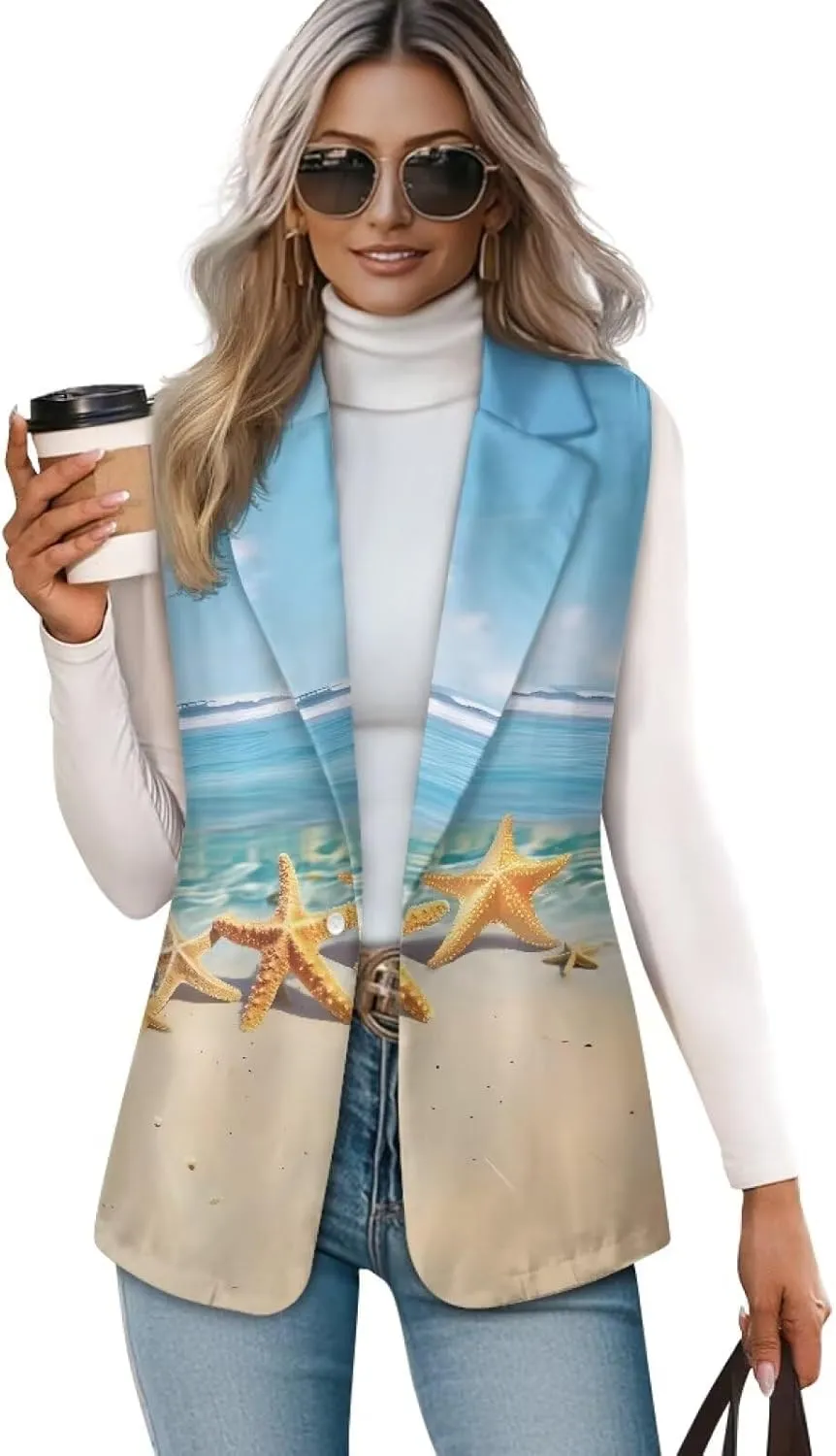 Biyejit Women Sleeveless Blazer Vest Spring Casual Open Front Lapel V Neck Office Waistcoat Long Vests Button Suit Vest