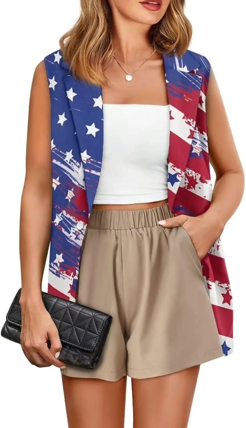 Biyejit Women Sleeveless Blazer Vest Spring Casual Open Front Lapel V Neck Office Waistcoat Long Vests Button Suit Vest