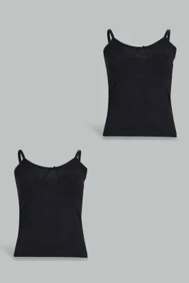 Black Basic Vest For Senior Girls (Pack of 2)