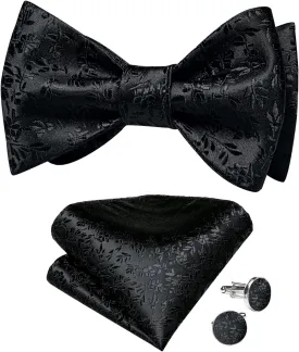 DiBanGu Mens Silk Self Bow Ties,Woven Solid Striped Paisley Bowtie and Pocket Square Cufflinks Set for Men Tuxedo Wedding