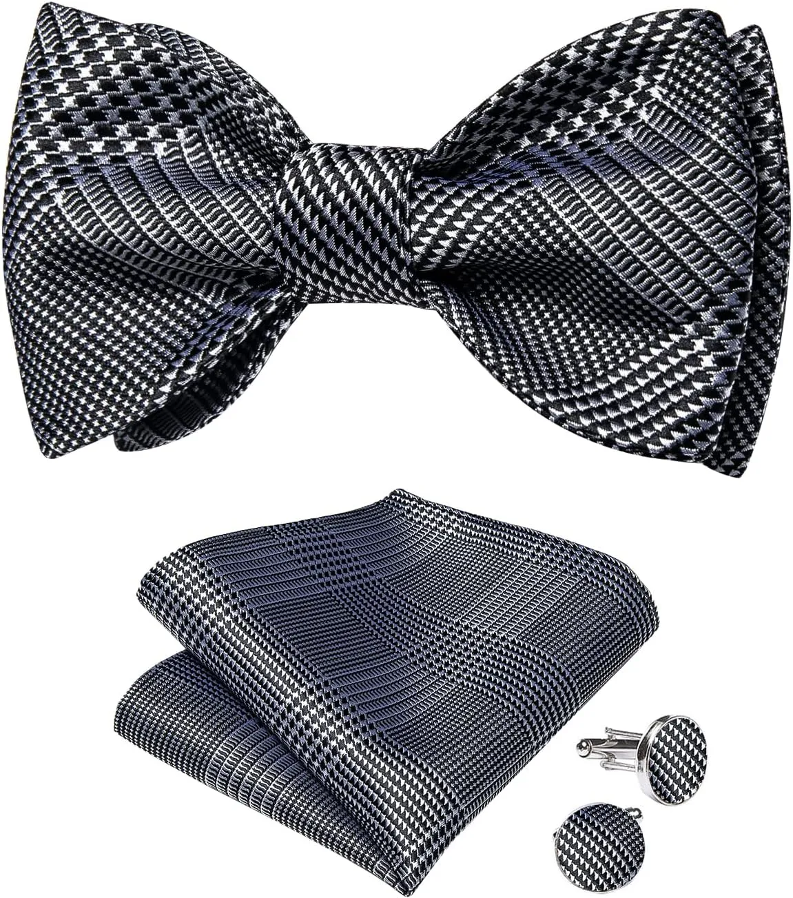 DiBanGu Mens Silk Self Bow Ties,Woven Solid Striped Paisley Bowtie and Pocket Square Cufflinks Set for Men Tuxedo Wedding