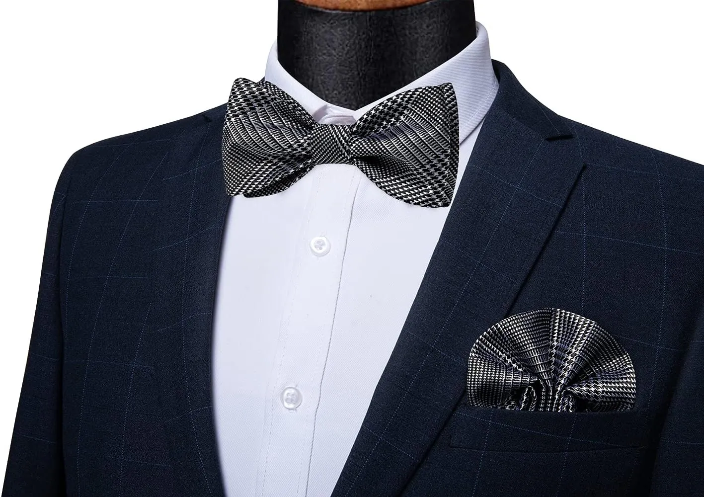DiBanGu Mens Silk Self Bow Ties,Woven Solid Striped Paisley Bowtie and Pocket Square Cufflinks Set for Men Tuxedo Wedding