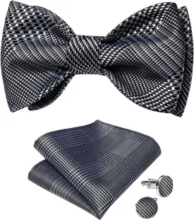DiBanGu Mens Silk Self Bow Ties,Woven Solid Striped Paisley Bowtie and Pocket Square Cufflinks Set for Men Tuxedo Wedding