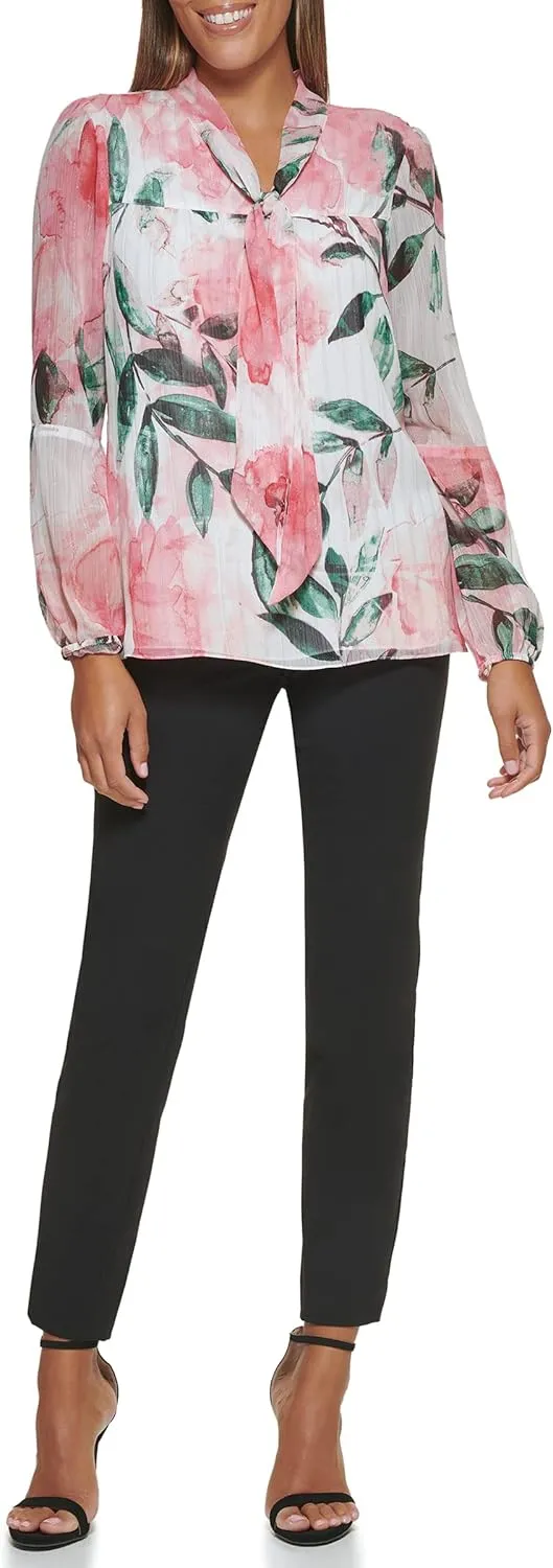 DKNY Women's Long Balloon Sleeve Blouse