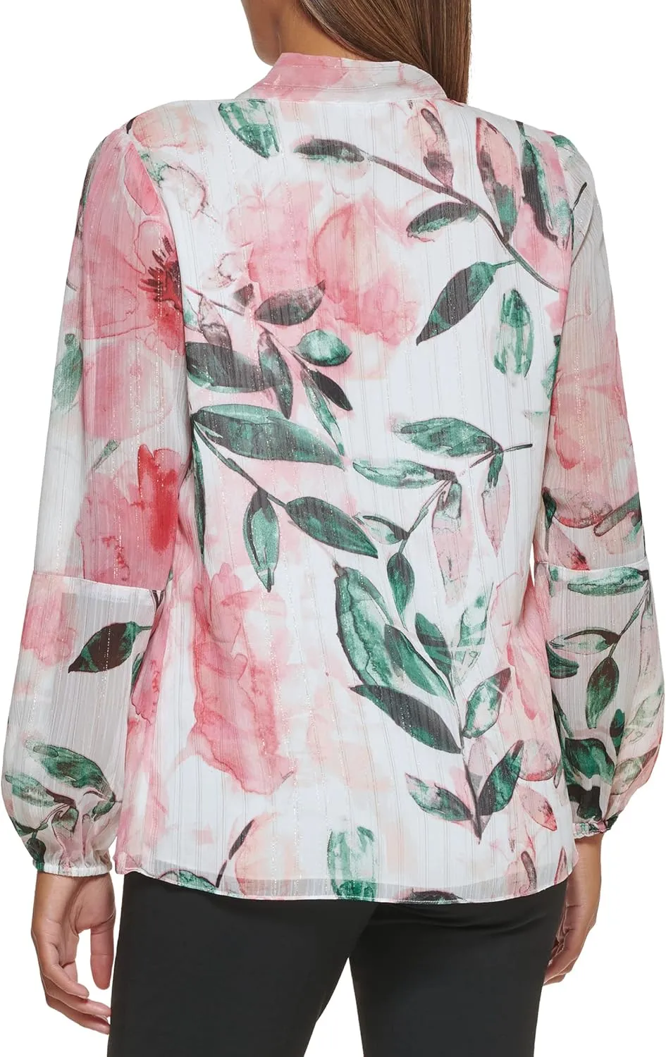 DKNY Women's Long Balloon Sleeve Blouse