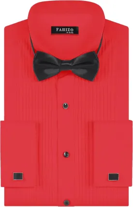 FAHIZO Men's White Tuxedo Shirt with Wing Collar, French Cuffs & Accessories