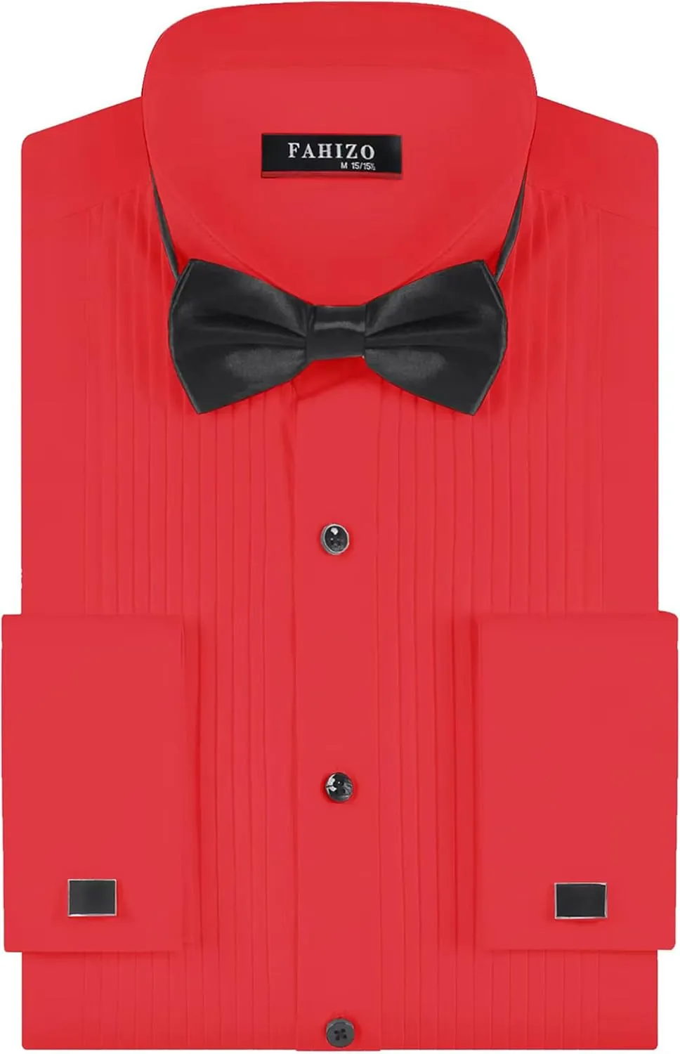 FAHIZO Men's White Tuxedo Shirt with Wing Collar, French Cuffs & Accessories
