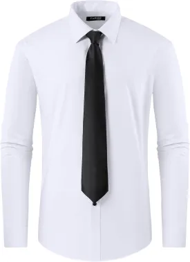 FAHIZO Men's White Tuxedo Shirt with Wing Collar, French Cuffs & Accessories