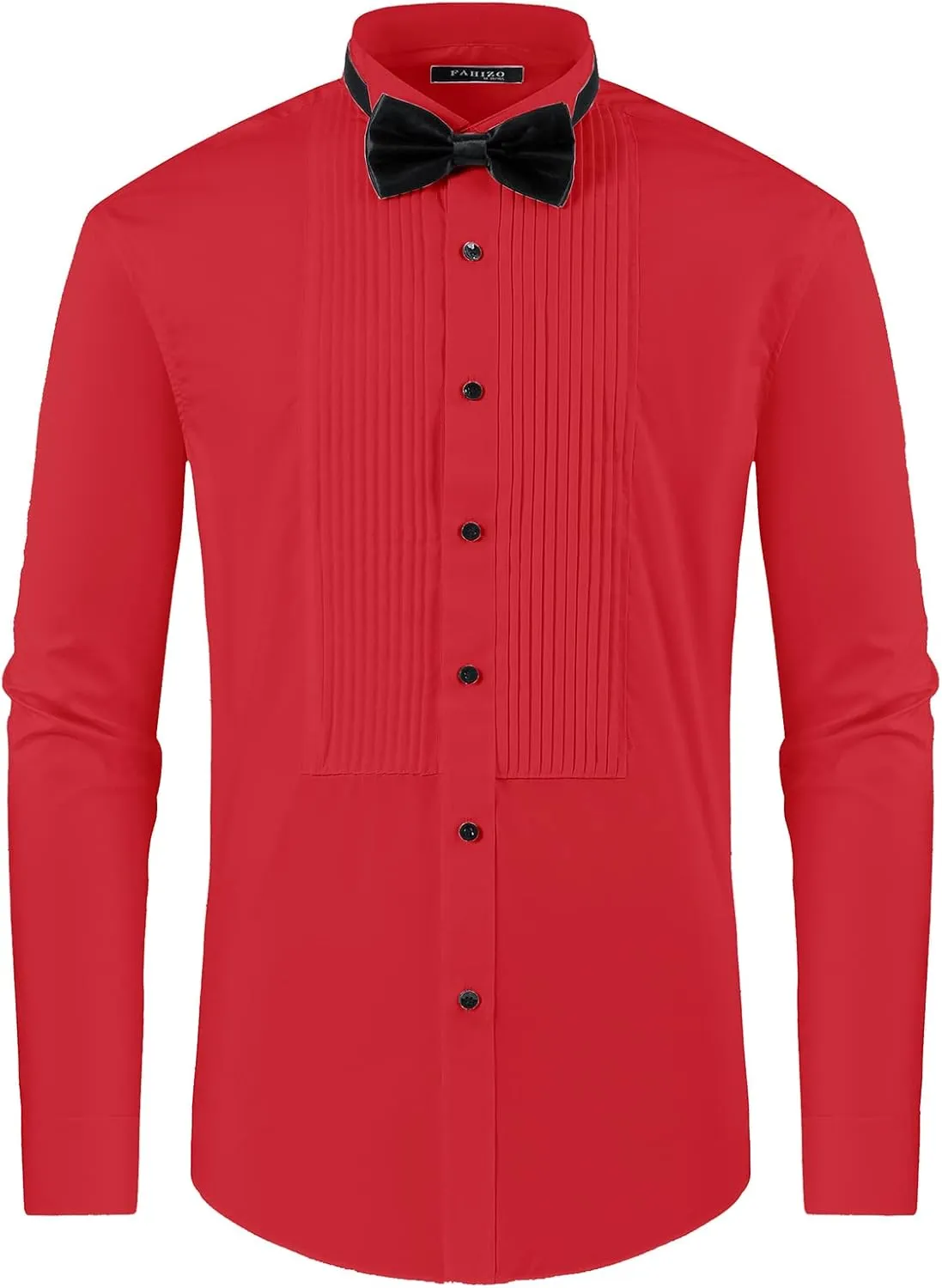 FAHIZO Men's White Tuxedo Shirt with Wing Collar, French Cuffs & Accessories