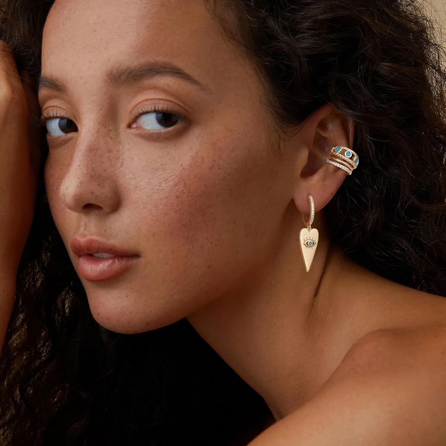 FETTERO Women's Ear Cuff Non Piercing Chunky Gold Ear Cuff Earrings Turquoise Clip On Earrings Huggie Hoop Earrings Cartilage Fake Non Pierced Earrings -Single