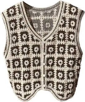 GORGLITTER Women's Crochet Knit Sweater Vest Sleeveless Button Front Cropped Vests