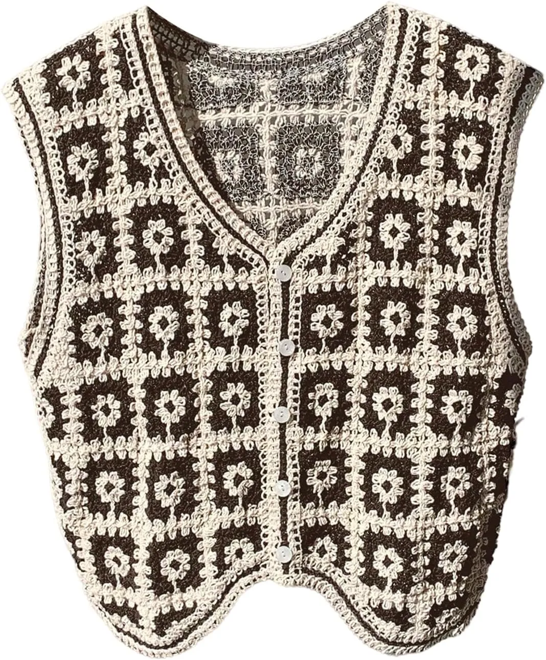 GORGLITTER Women's Crochet Knit Sweater Vest Sleeveless Button Front Cropped Vests