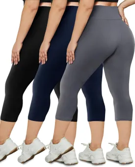 HLTPRO 3 Pack Plus Size Leggings for Women(X-Large - 4X)- High Waist Stretchy Soft Pants for Workout Running Yoga