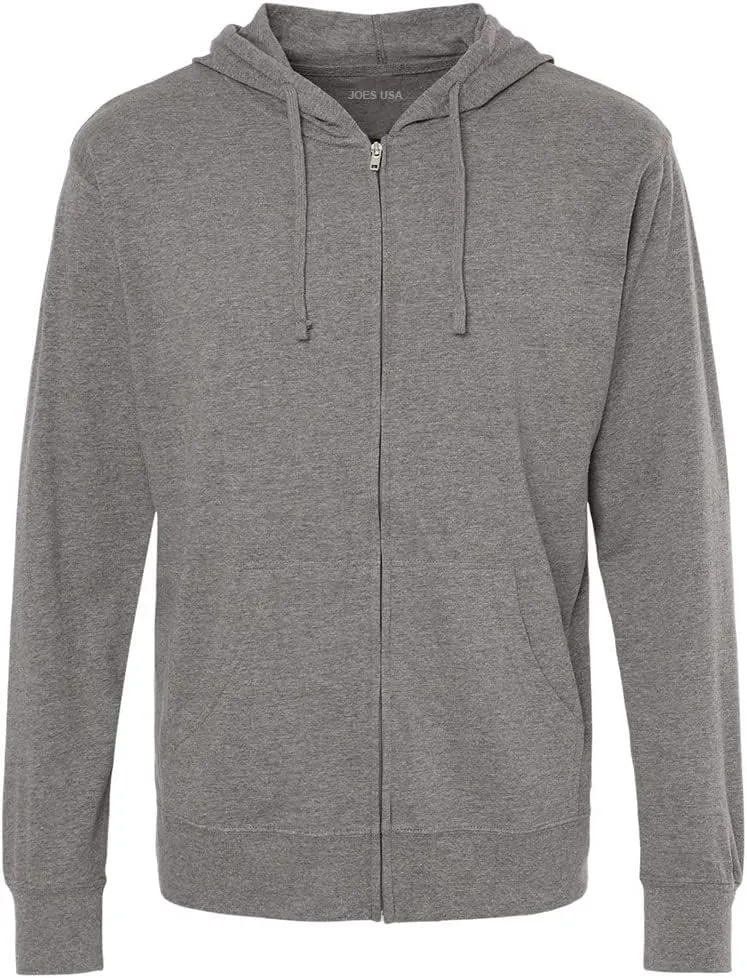 Joe's USA Men's Lightweight Jersey Hooded Full-Zip T-Shirt Hoodies in Sizes XS-2XL