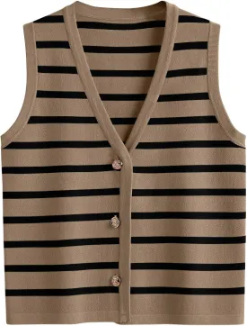 LILLUSORY Summer Vest Tops for Women 2025 Striped Sweater Vests Vacation Button Up Outfits Spring Shirts Blouses Clothes
