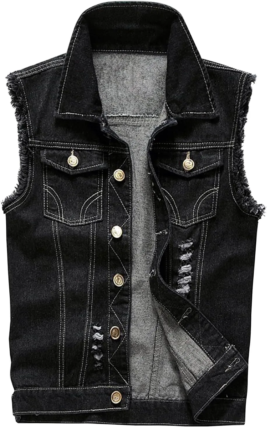 LONGBIDA Men's Denim Vest Casual Slim Fit Sleeveless Jacket Vintage Ripped Summer Jean Vests