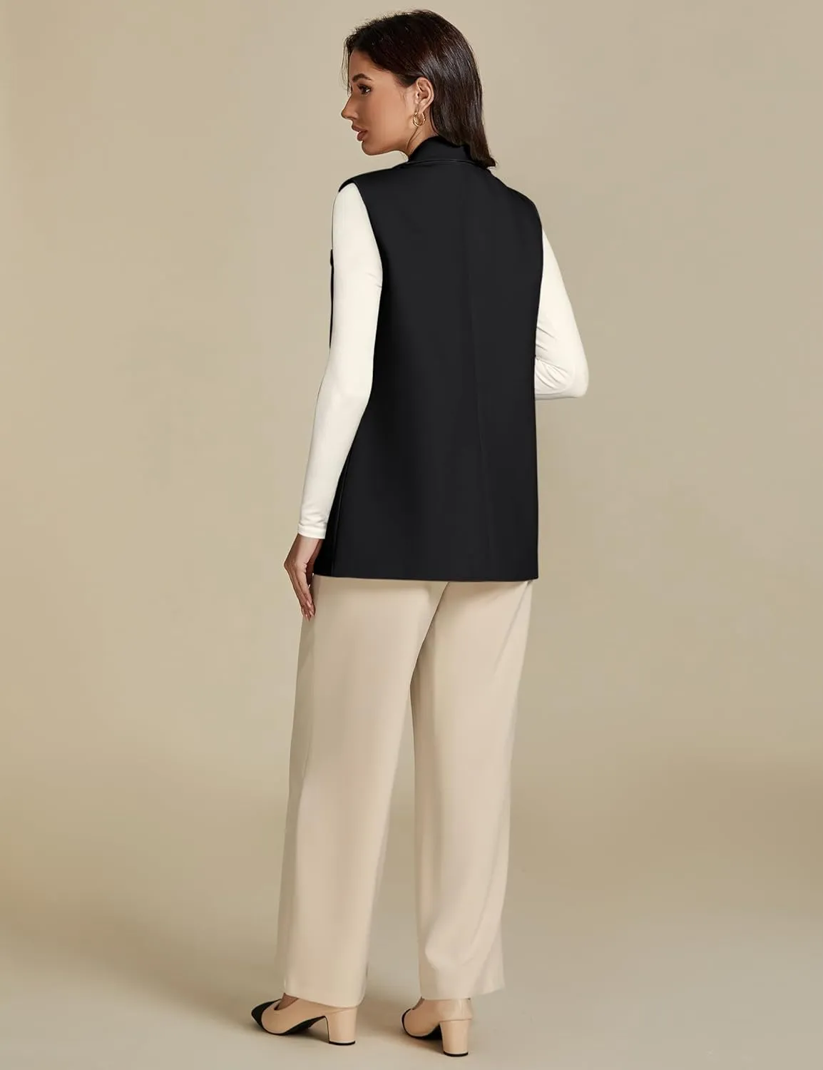 luvamia Long Vest for Women 2025 Spring Business Casual Sleeveless Open Front Blazers Suit Vests Top Pockets Work Office