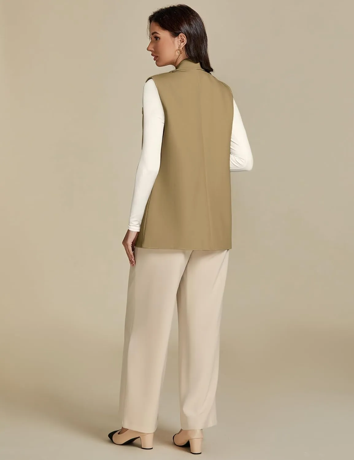 luvamia Long Vest for Women 2025 Spring Business Casual Sleeveless Open Front Blazers Suit Vests Top Pockets Work Office