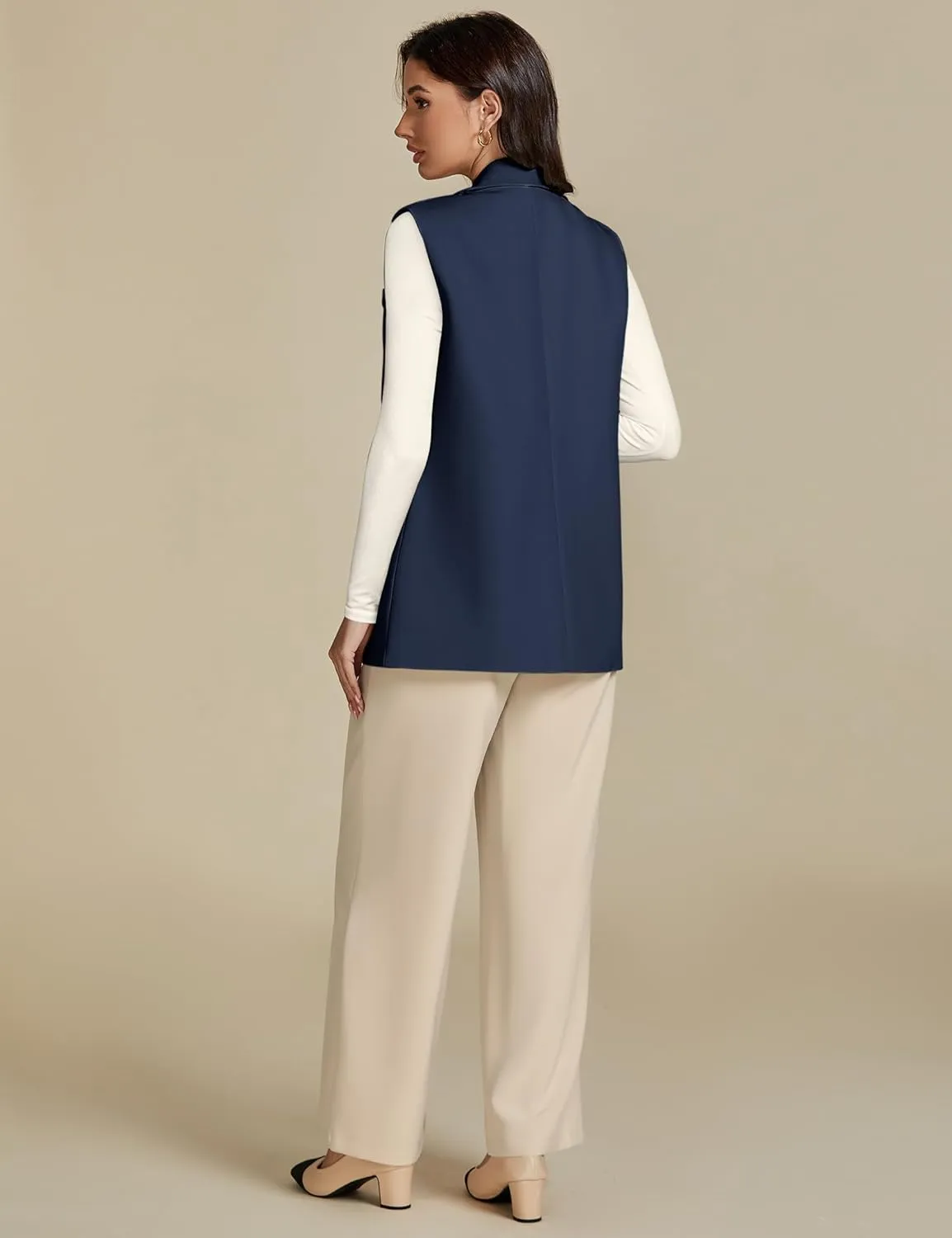 luvamia Long Vest for Women 2025 Spring Business Casual Sleeveless Open Front Blazers Suit Vests Top Pockets Work Office