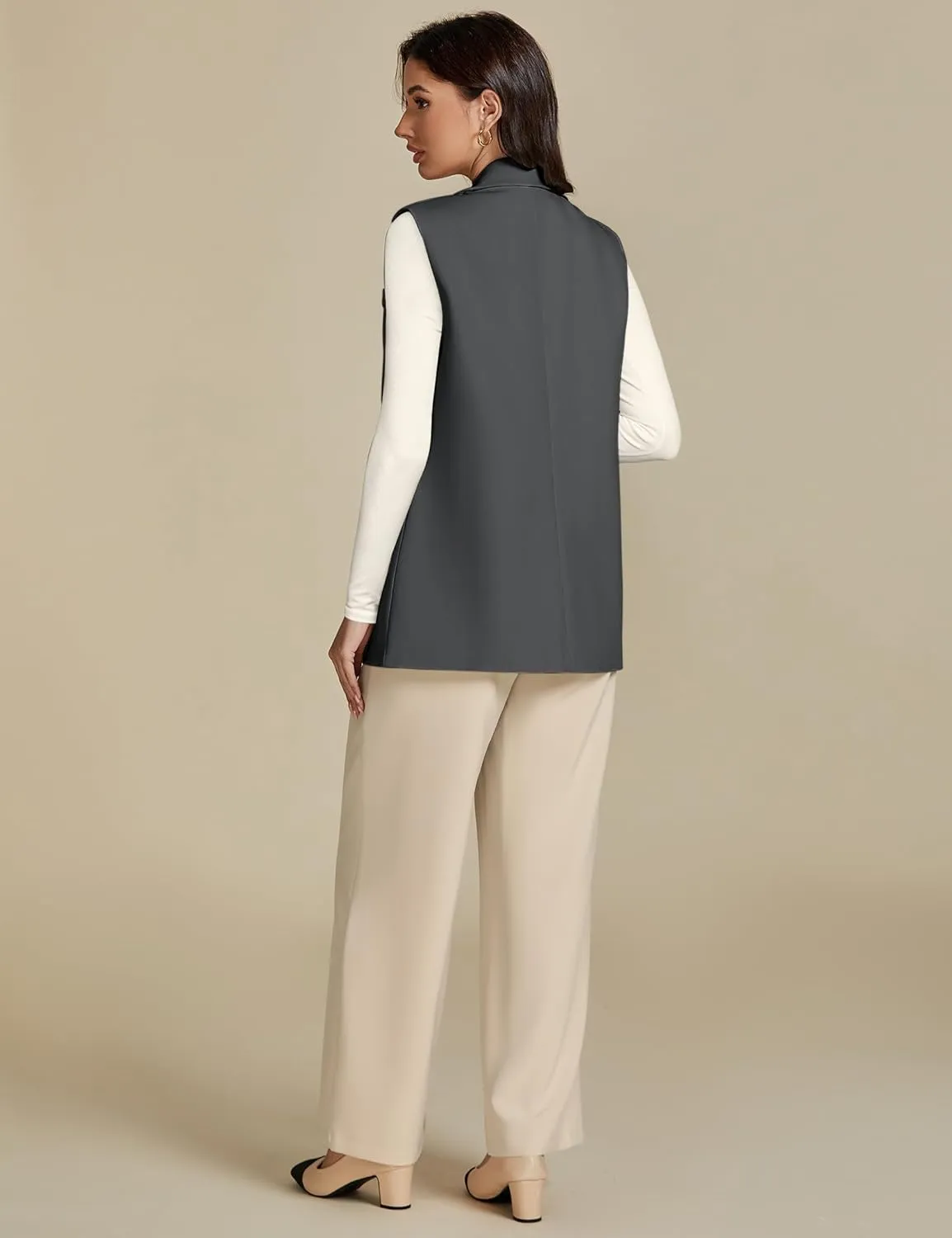 luvamia Long Vest for Women 2025 Spring Business Casual Sleeveless Open Front Blazers Suit Vests Top Pockets Work Office