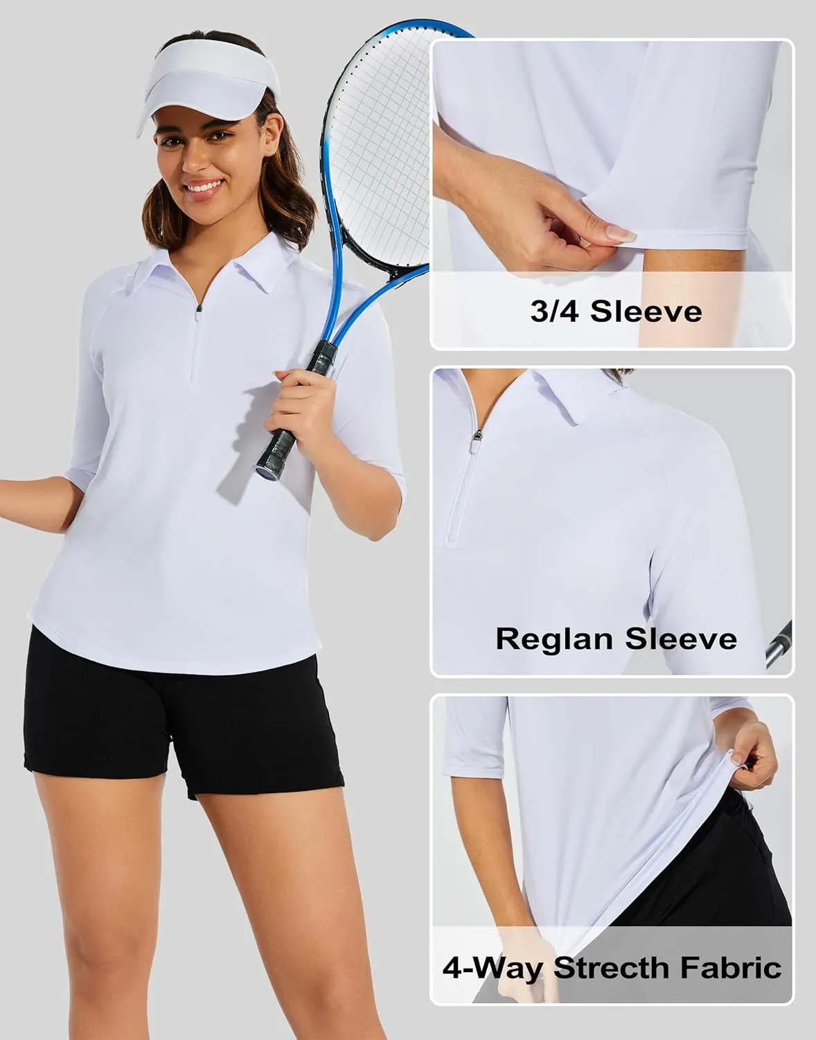 M MOTEEPI 3/4 Length Sleeve Womens Golf Polo Shirt Ladies Workout Tops Polo Shirts for Women Golf Pullover