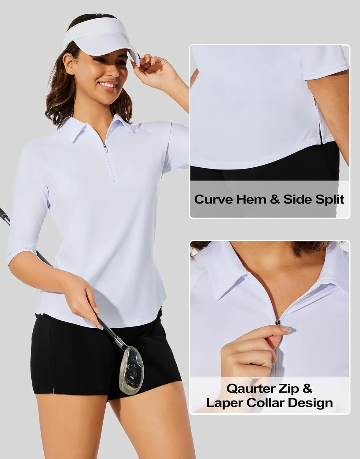 M MOTEEPI 3/4 Length Sleeve Womens Golf Polo Shirt Ladies Workout Tops Polo Shirts for Women Golf Pullover
