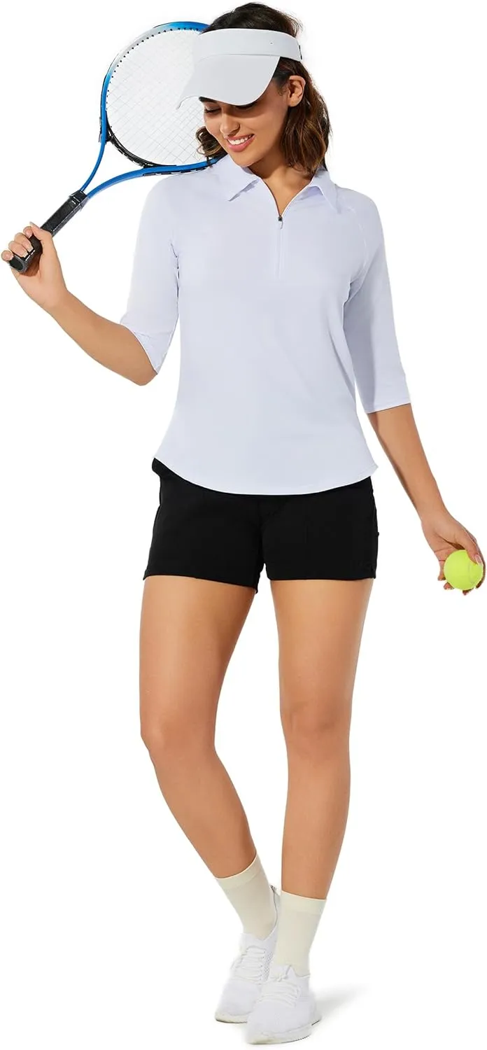 M MOTEEPI 3/4 Length Sleeve Womens Golf Polo Shirt Ladies Workout Tops Polo Shirts for Women Golf Pullover