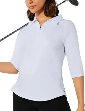 M MOTEEPI 3/4 Length Sleeve Womens Golf Polo Shirt Ladies Workout Tops Polo Shirts for Women Golf Pullover