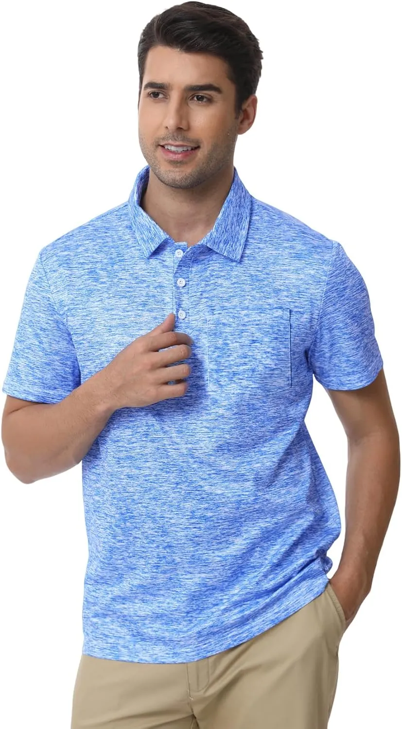 Men's Polyester Pique Polo Shirts Summer Casual Printed Short Sleeve Golf Polo Shirts