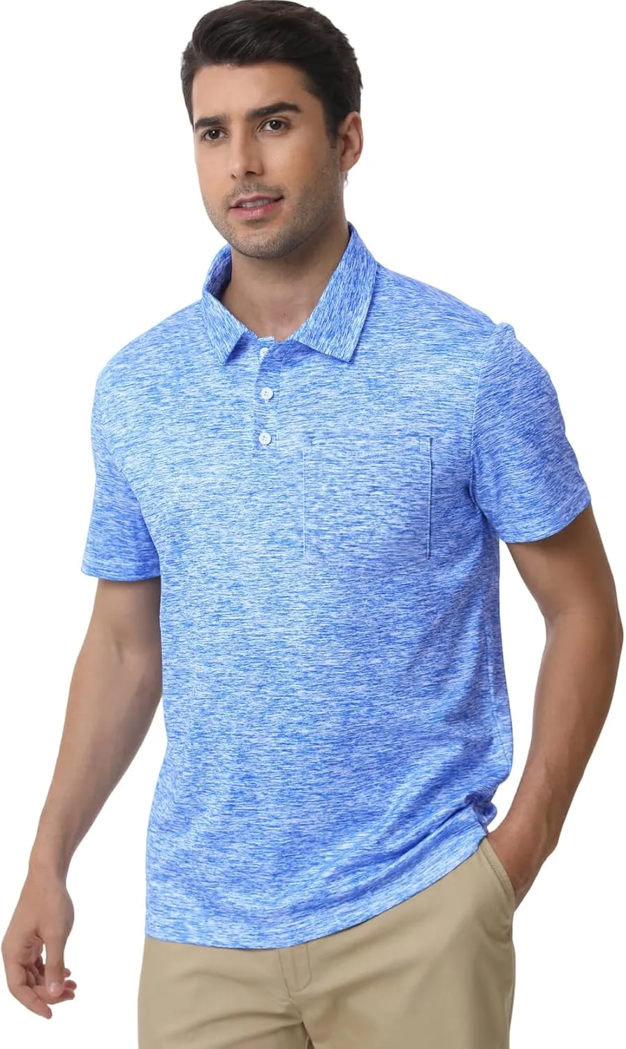 Men's Polyester Pique Polo Shirts Summer Casual Printed Short Sleeve Golf Polo Shirts
