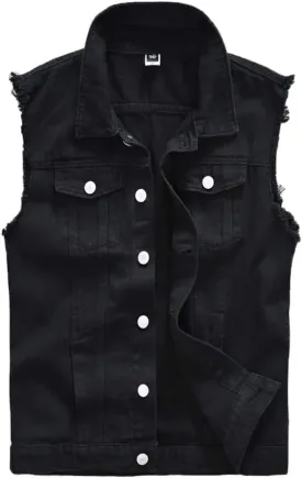 Men's Sleeveless Ripped Denim Vest Casual Slim Fit Button Down Jeans Vests Jacket