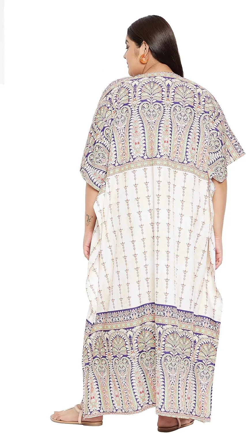 Oussum Women Polyester Casual Kaftan Long Plus Size Summer Beach Caftan Cover Ups Maxi Dresse for Ladies