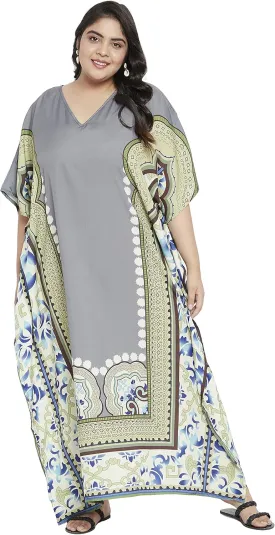 Oussum Women Polyester Casual Kaftan Long Plus Size Summer Beach Caftan Cover Ups Maxi Dresse for Ladies