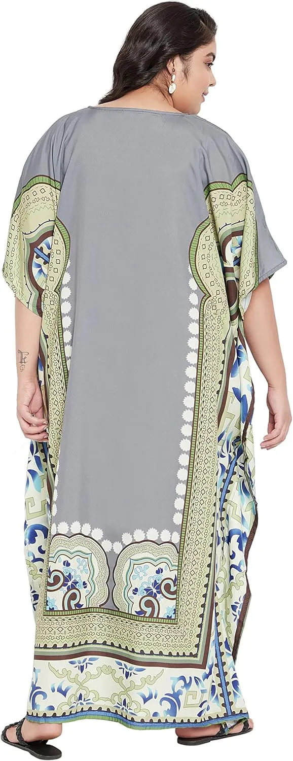 Oussum Women Polyester Casual Kaftan Long Plus Size Summer Beach Caftan Cover Ups Maxi Dresse for Ladies