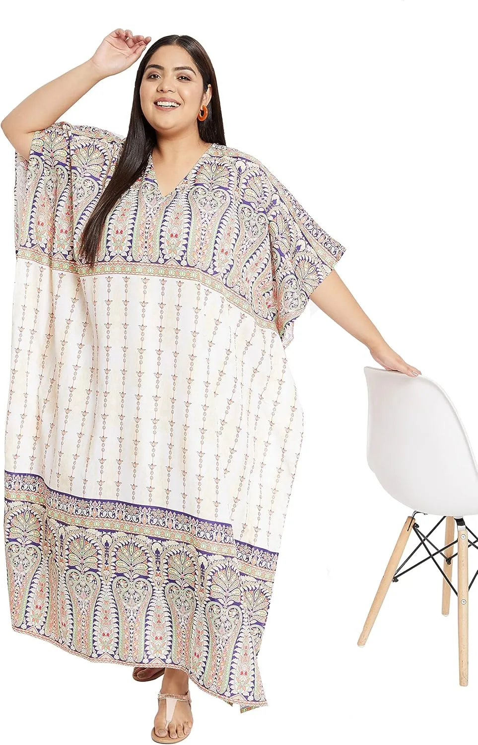 Oussum Women Polyester Casual Kaftan Long Plus Size Summer Beach Caftan Cover Ups Maxi Dresse for Ladies