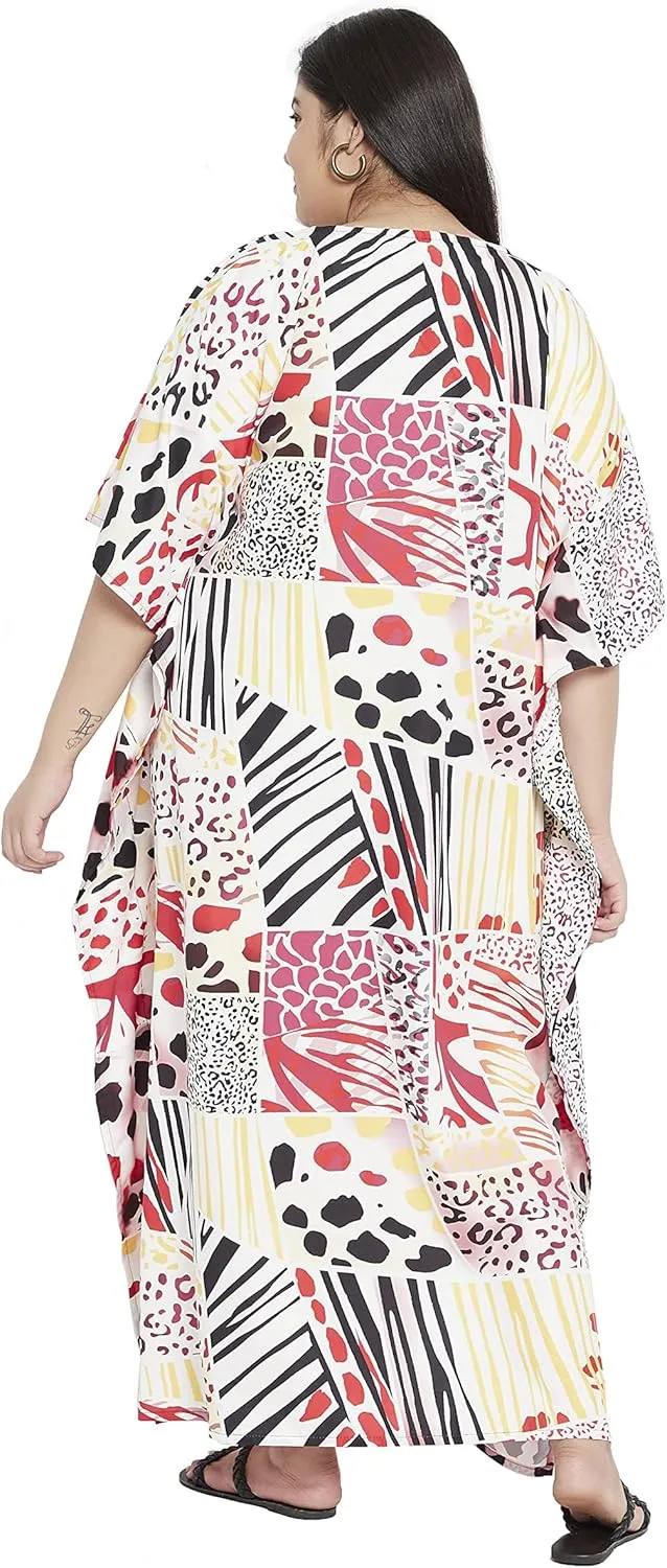 Oussum Women Polyester Casual Kaftan Long Plus Size Summer Beach Caftan Cover Ups Maxi Dresse for Ladies