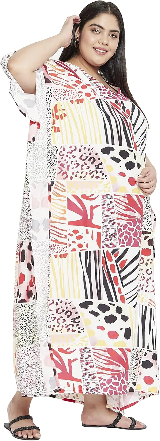 Oussum Women Polyester Casual Kaftan Long Plus Size Summer Beach Caftan Cover Ups Maxi Dresse for Ladies