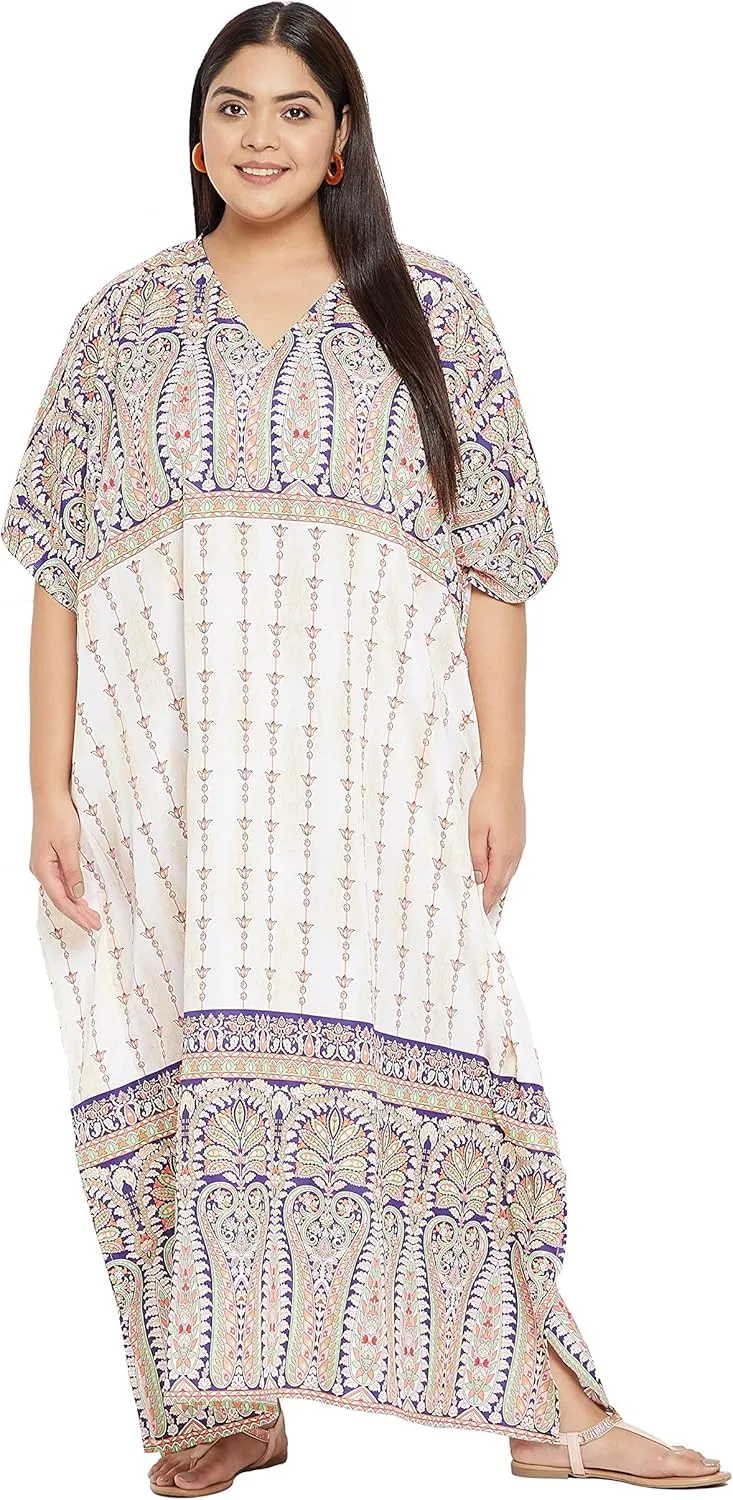 Oussum Women Polyester Casual Kaftan Long Plus Size Summer Beach Caftan Cover Ups Maxi Dresse for Ladies