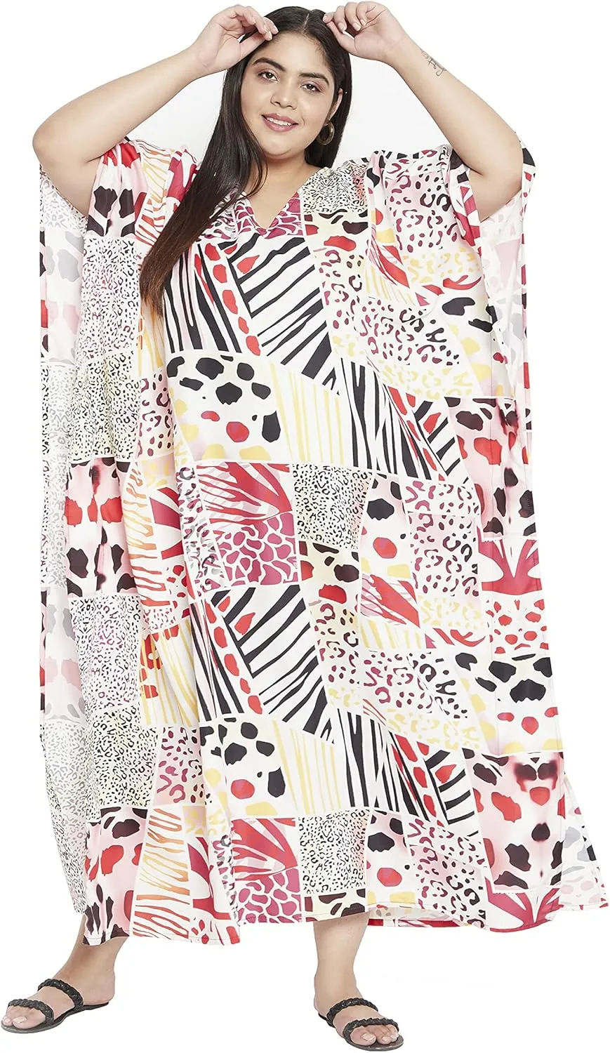 Oussum Women Polyester Casual Kaftan Long Plus Size Summer Beach Caftan Cover Ups Maxi Dresse for Ladies
