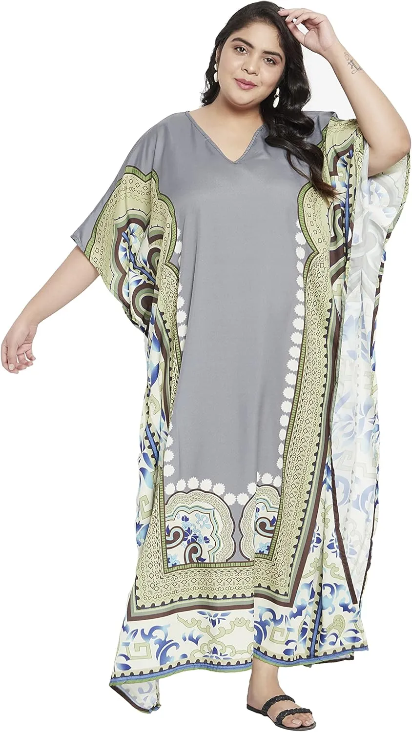 Oussum Women Polyester Casual Kaftan Long Plus Size Summer Beach Caftan Cover Ups Maxi Dresse for Ladies