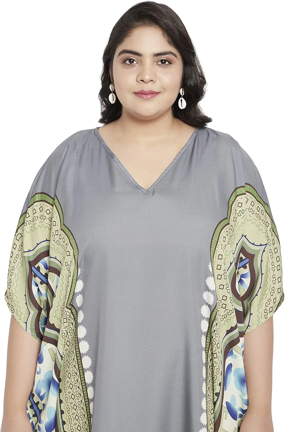 Oussum Women Polyester Casual Kaftan Long Plus Size Summer Beach Caftan Cover Ups Maxi Dresse for Ladies